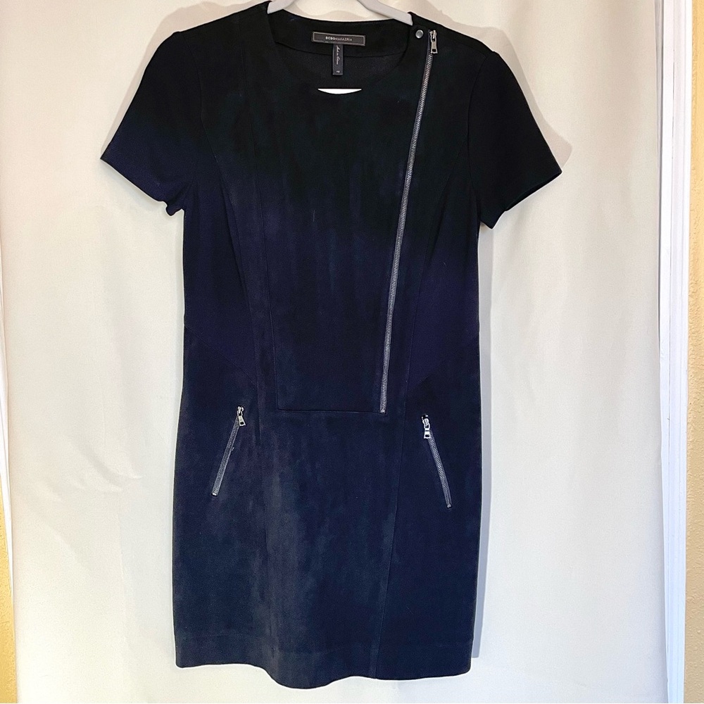 Suede Minidress Black with Zippers - BCBG Maxazria size XS